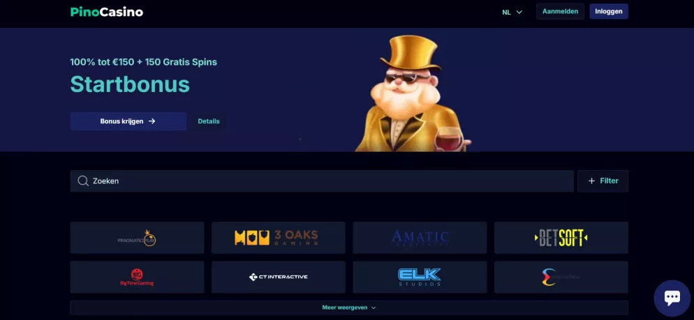 Pino Casino welkomstbonus tot €500 + 150 gratis spins – claim nu jouw bonus